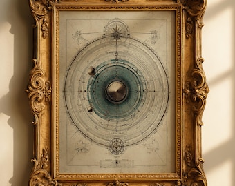 Impression vintage de la carte du système solaire bleu sarcelle – Diagramme céleste (téléchargement numérique)