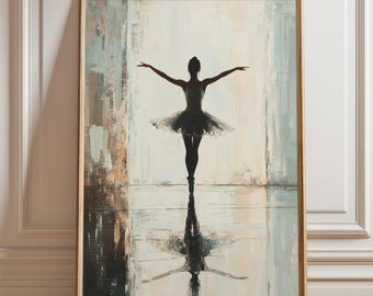 Soft Ballet Painting Print – Graceful Ballerina Silhouette, Neutral Pastel Dance Art (Digital Download)