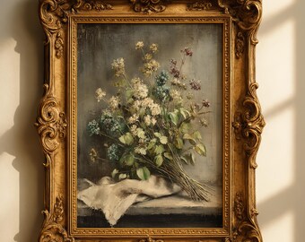 lot de fleurs sauvages vintage - impression de peinture à l'huile ancienne, art mural botanique champêtre français (téléchargement numérique)