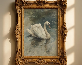 Stampa a olio di un cigno d'epoca - Arte impressionista francese sui laghi (download digitale)