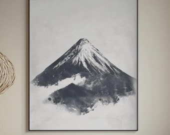Impression minimaliste du mont Fuji : paysage de montagne au lavis d'encre japonais (téléchargement numérique)