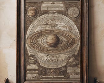 Vintage Celestial Wall Art: Antique Astronomy Planet Map Digital Print for Space Enthusiasts