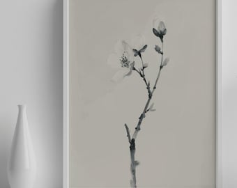Impression de fleurs de cerisier du Japon : art minimaliste au lavis d'encre (téléchargement numérique