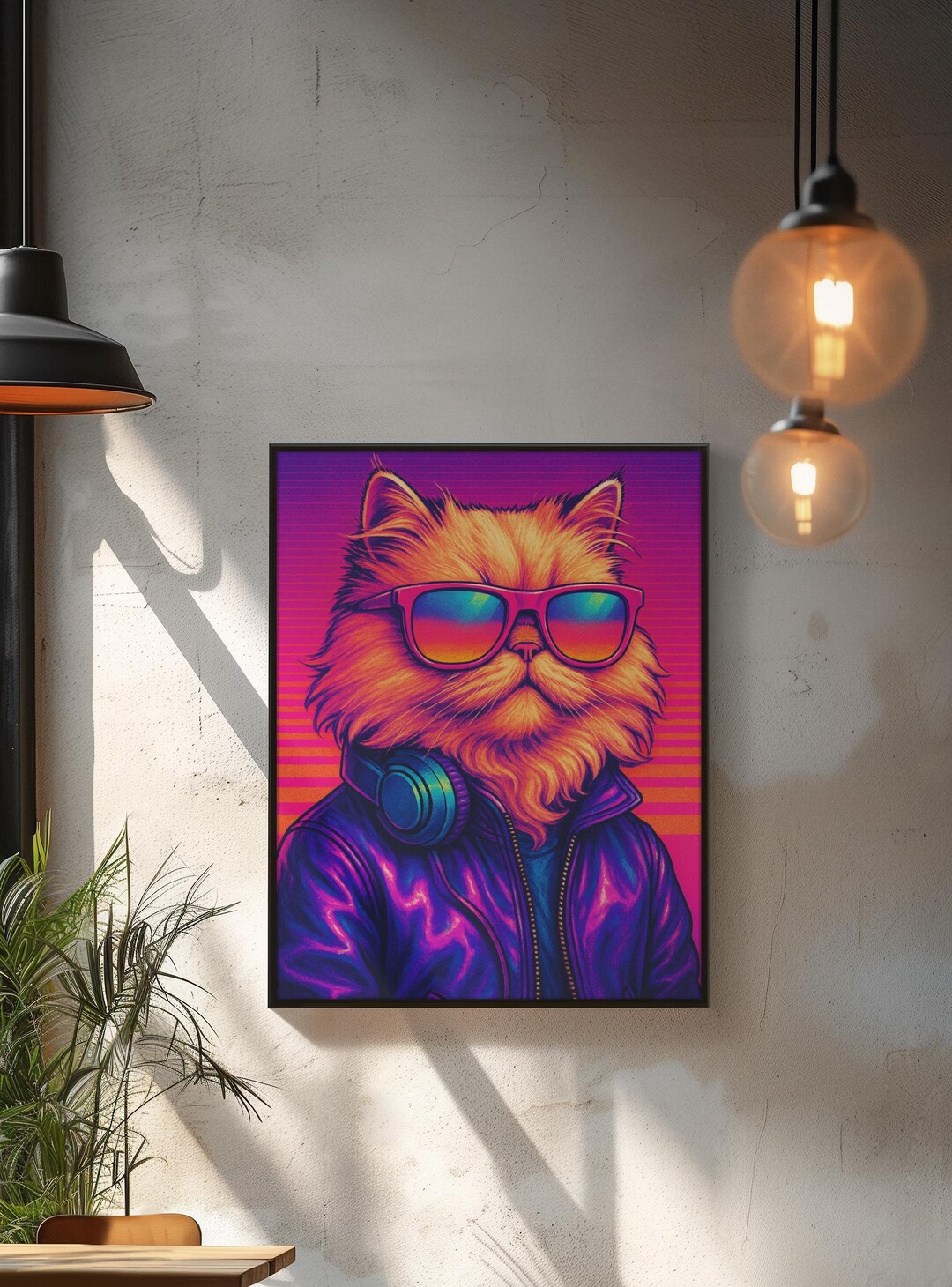 Persian Cat Art Print – Digital Cool Cat Poster, Neon Retro Feline Wall ...