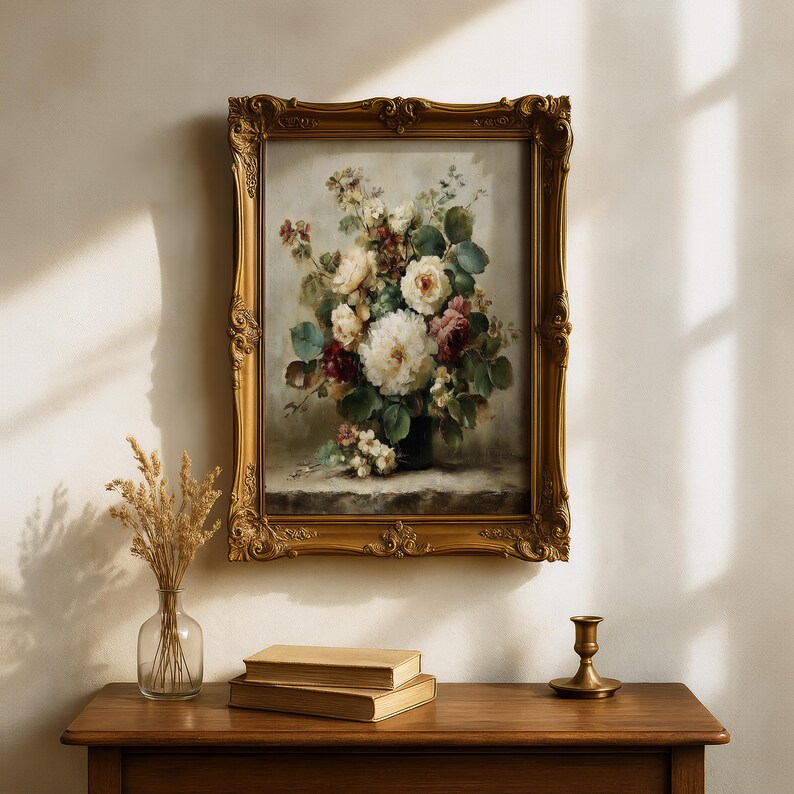 Vintage French Rose Oil Painting – Still Life Floral Art (digital ...