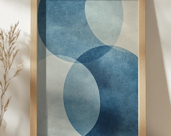 Stampa artistica da parete geometrica circolare astratta: poster blu minimalista moderno per l'arredamento contemporaneo della casa