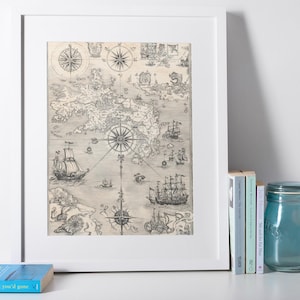 Vintage Karte Wand Kunst zum ausdrucken, alte Weltkarte Digital Download, Digitaldruck Vintage Karte inspiriert von ACOTAR, Fantasy Map Digitaldruck