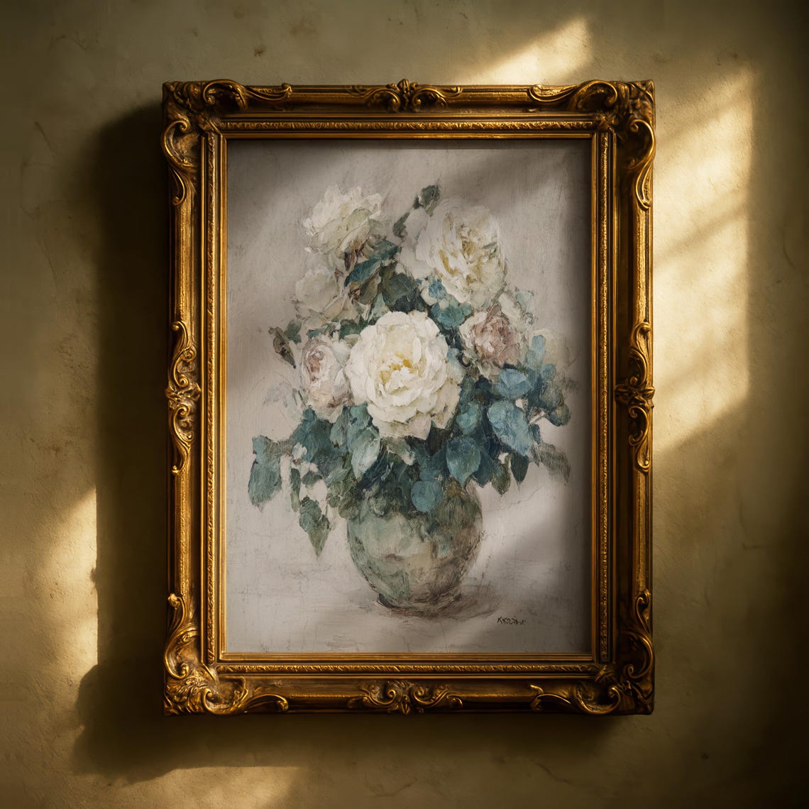 Vintage White Roses Oil Painting Print – French Country Floral Art ...