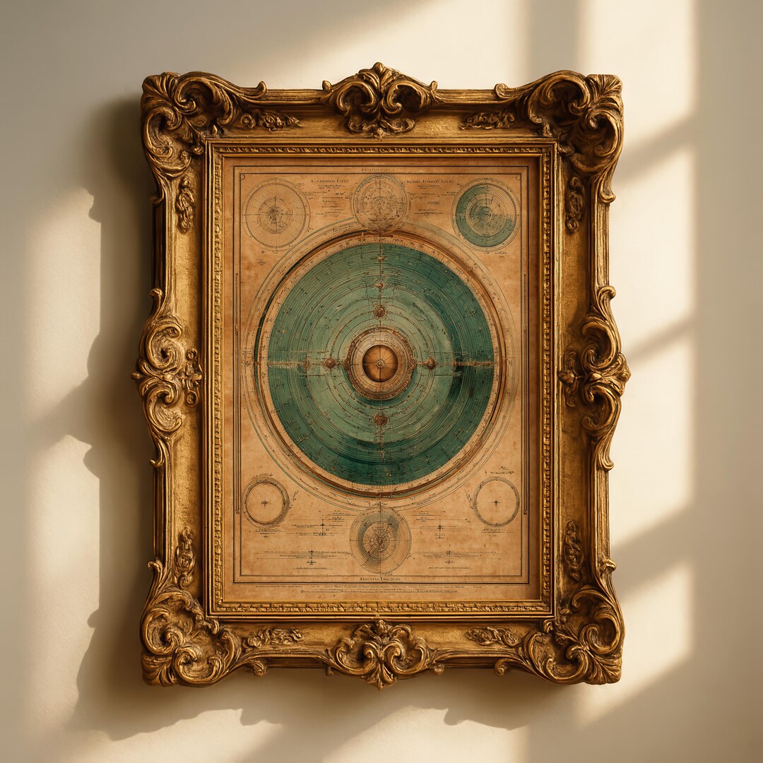 Vintage Celestial Map Print – Antique Solar System Chart in Aged Teal ...
