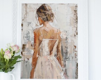 Abstract Feminine Portrait: Impressionist Digital Print - Neutral Palette Romantic Wall Art Poster