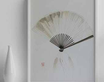 Impression d'éventails japonais : art asiatique minimaliste au délavage à l'encre (téléchargement numérique)