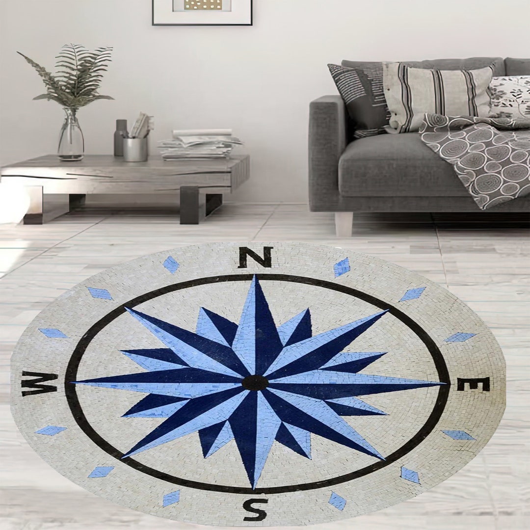 Compass Round Rug North Star Round Rug Kids Room Round Rug Etsy