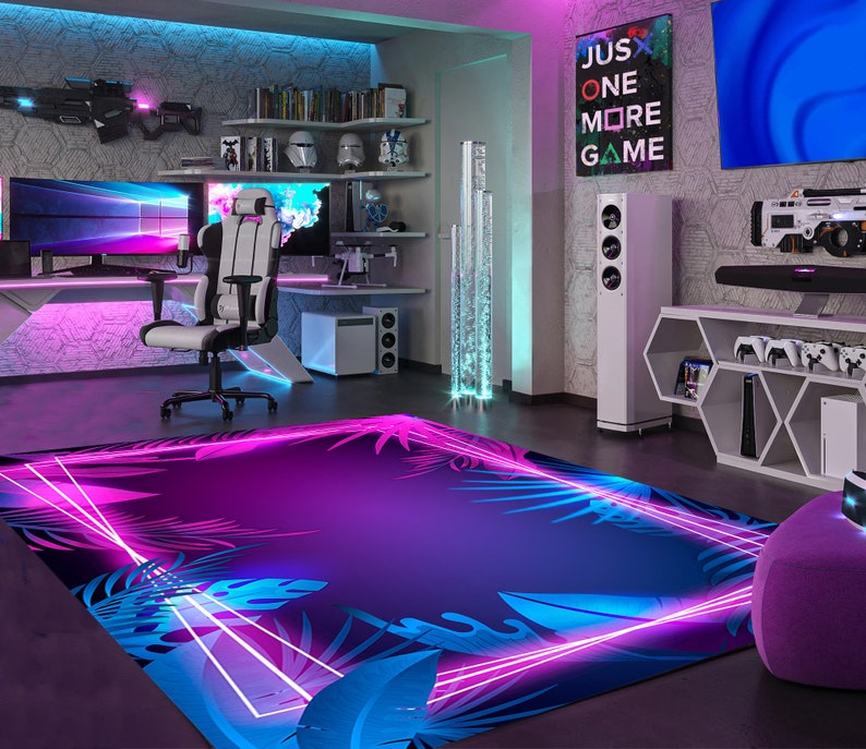 Purple Rug Gaming Room Rug Esport Rug Neon Rug Shining Etsy