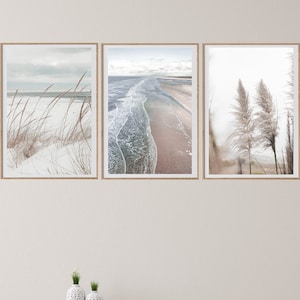Neutral Wall Art, Neutral Print, Beach Photography, Coastal Wall Art, Digital Download, Set of Three, Beach House Decor, Pampas Wall Art