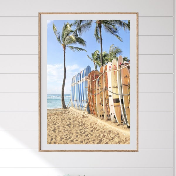 Boho Surf Photography, Coastal Wall Art, Calm Colors, Digital Download, Surfboards Photography, Printable Art, Beach Wall Art, Palm Tree