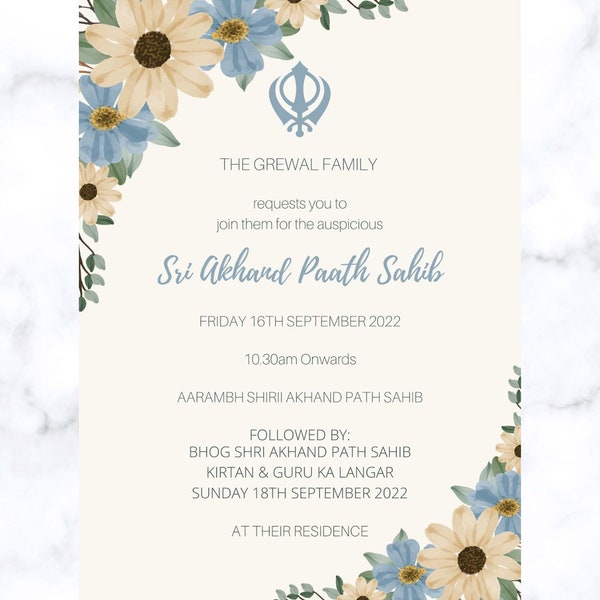 Editable Digital Sri Akhand Path Sahib invite