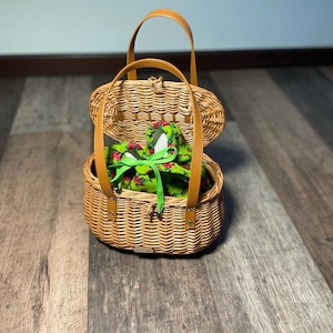Wicker Bag, Unique Bag, Shopping Bag with flap, Picnic Basket, Wicker Basket, Full Grain Leather Willow basket, Handmade wicker bag Yolanda