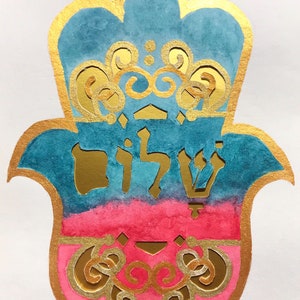 Hamsa Golden Pink Blue