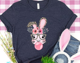 Niedliches Kaninchen Mit Bandana Brille Bubblegum, Hase mit Herz Brille Shirt, Kaninchen mit Herz Brille Bubblegum Shirt, Ostern Shirt