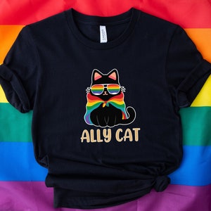Pride Ally Cat Shirt, Retro Rainbow Colors Cat Ally Shirt, Cat Pride Shirt, Funny Pride Shirt, LGBTQ Shirt, LGBT Gifts, Love Is Love T-Shirt