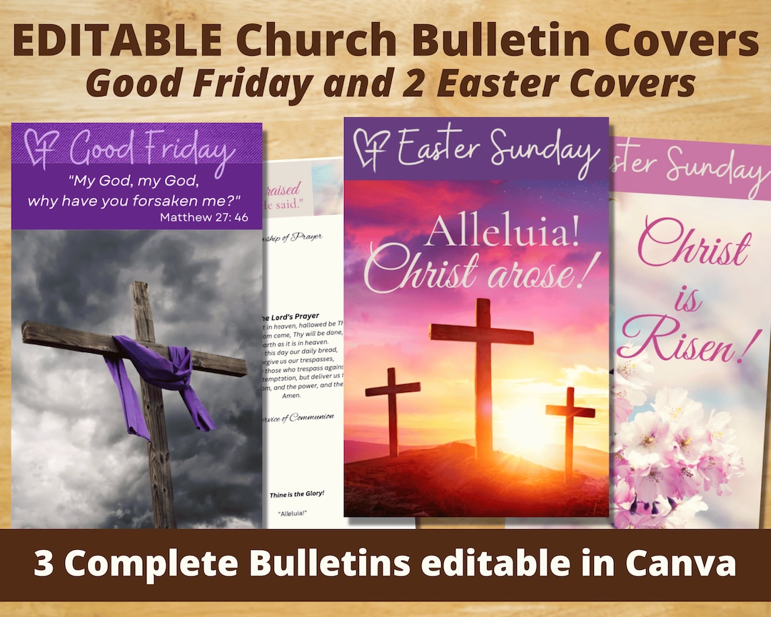 EDITABLE Church Bulletin Covers 3 Foldable Bulletins 5.5x8.5 Good