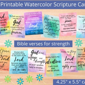 Cartões de força com escrituras em aquarela para impressão, cartões com versículos bíblicos, presentes cristãos, versículos bíblicos, arte bíblica