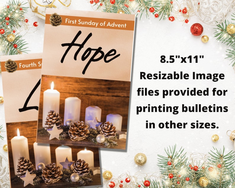 Printable Church Bulletin Covers 4 Sundays of Advent Multiple Sizes