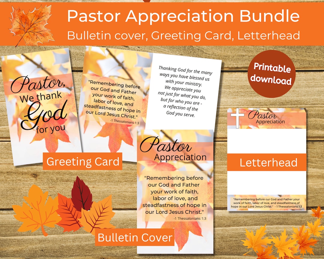 Printable Pastor Appreciation Set Digital Download Scripture Bulletin Cover Letterhead