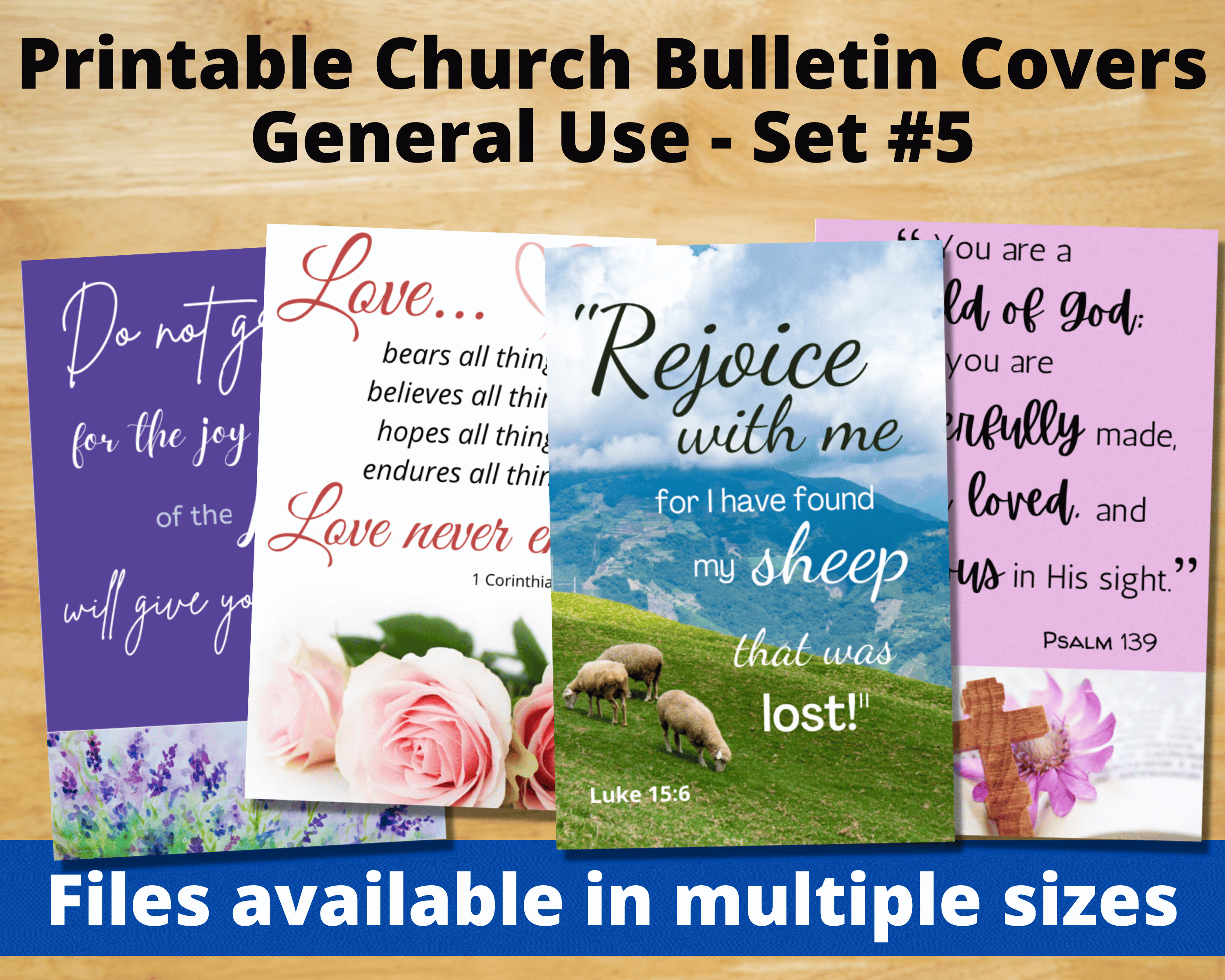 Printable Church Bulletin Covers General Use Set 5 Multiple Sizes
