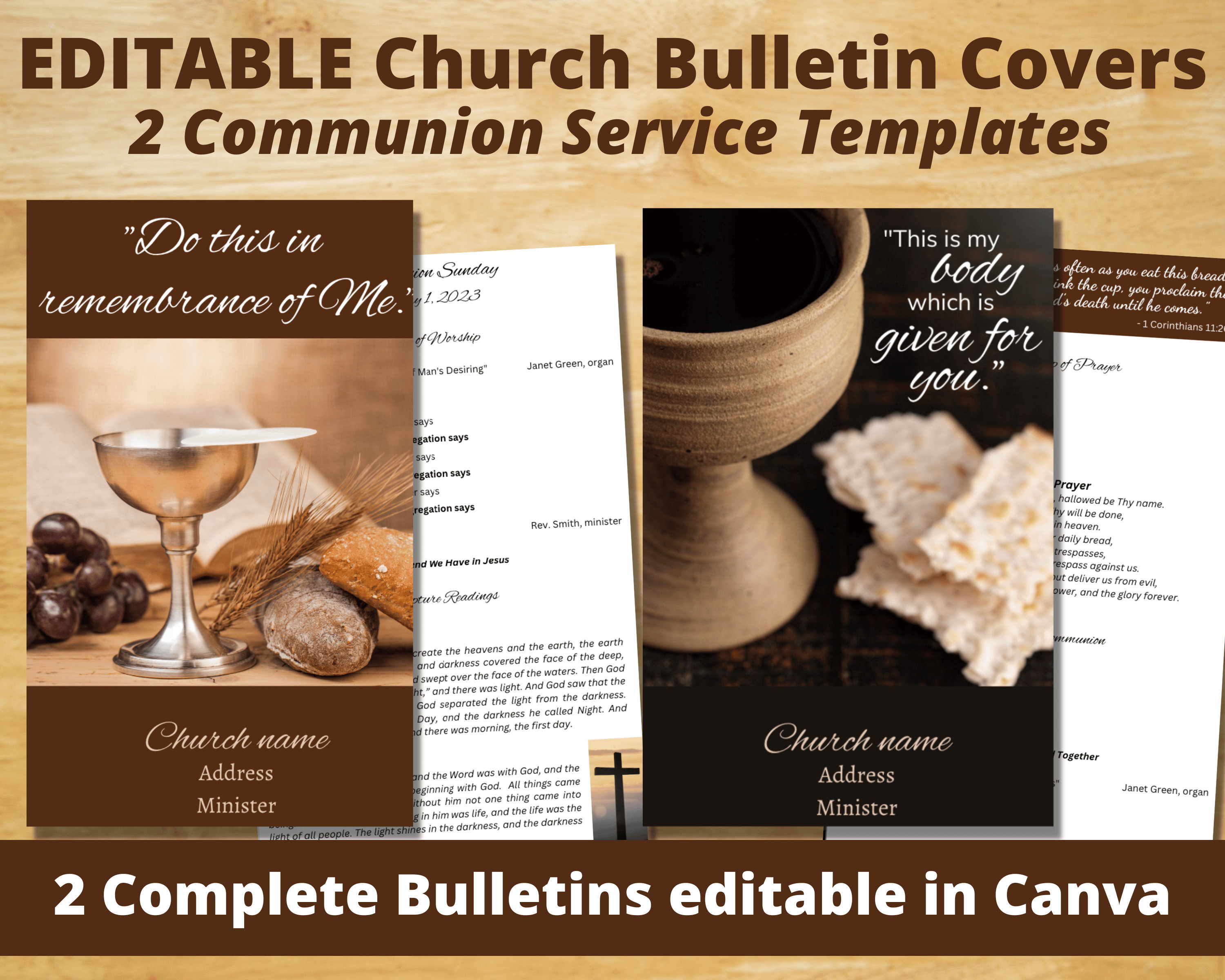 EDITABLE Church Bulletin Covers 2 Communion Bulletin Covers 5.5x8.5