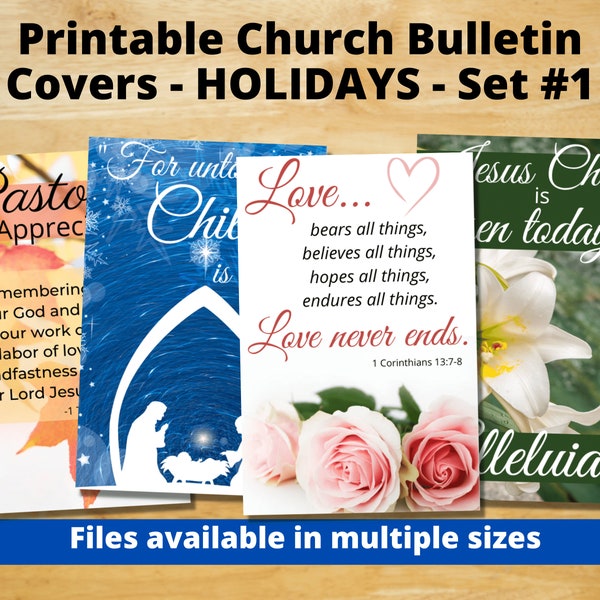 Printable Church Bulletin Covers Holiday Set #1-Pastor Appreciation, Christmas, Valentine's Day, Easter, Multiple sizes! - Digital download