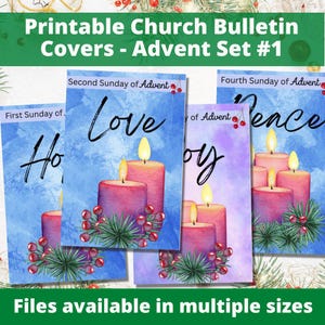 Printable Church Bulletin Covers - 4 Sundays of Advent - Multiple sizes! - Digital download - Christmas Services