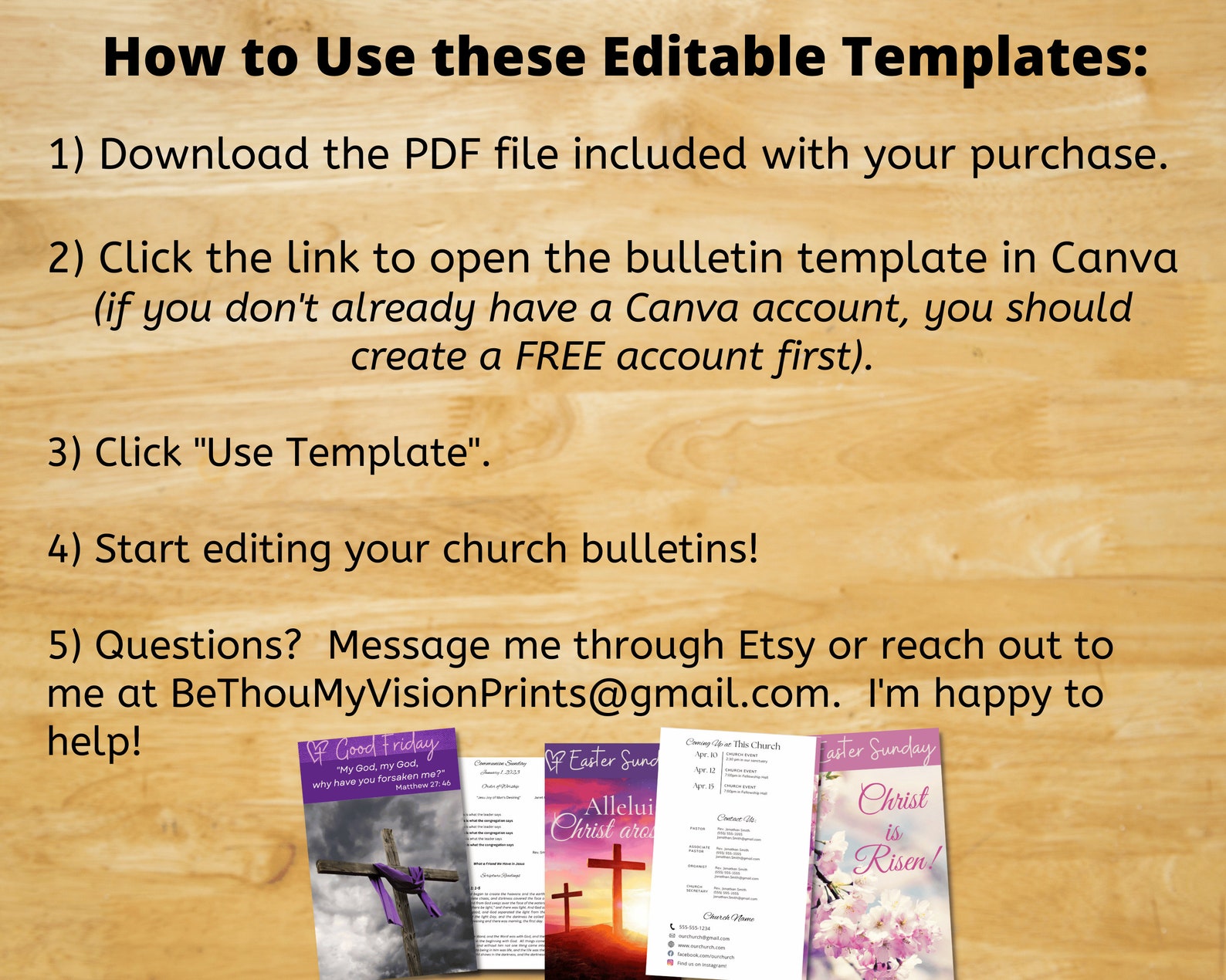 EDITABLE Church Bulletin Covers 3 Foldable Bulletins 5.5x8.5 Good Friday Easter Customizable in