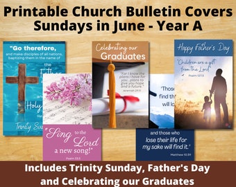 Printable Church Bulletin Covers - Sundays in June - Trinity Sunday, Father's Day, Graduates - Multiple sizes! - Digital download