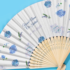 Ventagli di carta personalizzati sfusi, regali di nozze a tema blu navy, bomboniere, regali di promozione, regali di anniversario, modello di Lam