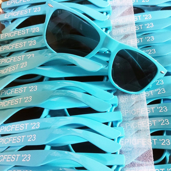 Aqua Blue Personalized Sun Glasses,Wedding Gifts,Colorful Wholesale Sunglasses,Party Favors Print Text on Arms, Novelty ideas