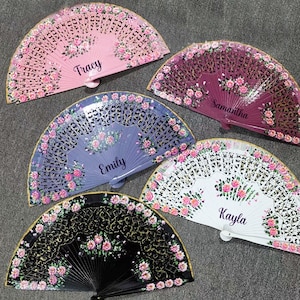 Personalized Hand painted Spanish hand fan /small vintage Wooden fan,Personalized your name/Logo. Stage  Performance/Party favors- 21 cm