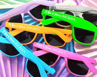 Bulk Personalized Sun Glasses,Wedding Gifts,Colorful Wholesale Sunglasses,Party Favors Print Text on Arms,Cool/Warm colors,Novelty ideas