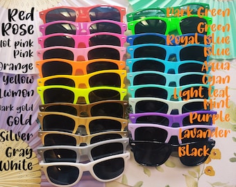 Gafas de sol personalizadas a granel, regalos de boda, gafas de sol coloridas al por mayor, recuerdos de fiesta, texto impreso en los brazos, colores fríos/cálidos, ideas novedosas