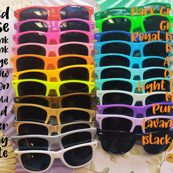 Bulk Personalized Sun Glasses,Wedding Gifts,Colorful Wholesale Sunglasses,Party Favors Print Text on Arms,Cool/Warm colors,Novelty ideas