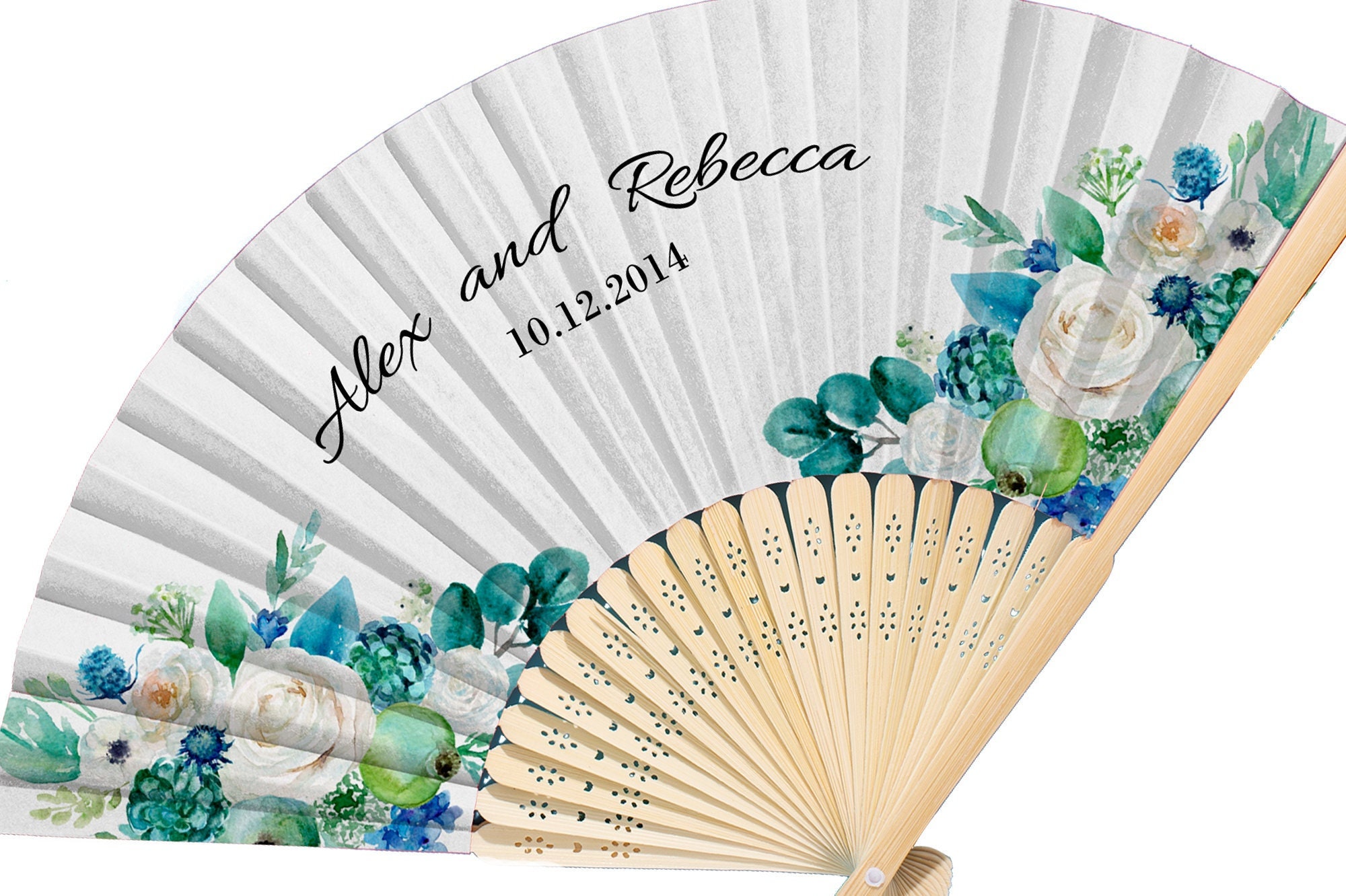 Personalized Wedding Paper Fans With Metallic Foil Labels – Elegant Outdoor Ceremony Favors - View #3