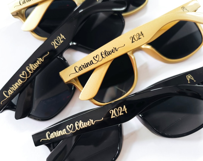 Personalized Black Wedding Sun Glasses, Groomsmen Bridal Party