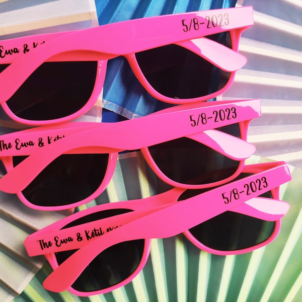 Hot pink Personalized Sun Glasses,Wedding Gifts,Colorful Wholesale Sunglasses,Party Favors Print Text on Arms,Cool/Warm colors,Novelty ideas