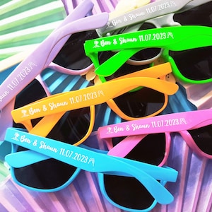 Bulk Personalized Sun Glasses,Wedding Gifts,Colorful Wholesale Sunglasses,Party Favors Print Text on Arms,Cool/Warm colors,Novelty ideas image 2