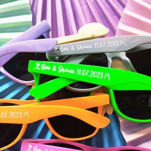 Bulk Personalized Sun Glasses,Wedding Gifts,Colorful Wholesale Sunglasses,Party Favors Print Text on Arms,Cool/Warm colors,Novelty ideas image 3