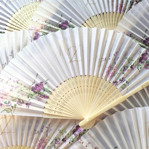 Ventagli interamente stampati su tessuto, regali di nozze con monogramma personalizzato, bomboniere, regali di anniversario con design, ventagli in bambù, manico da 21 cm