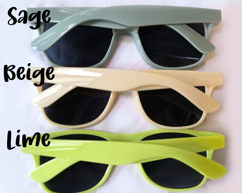 Bulk Personalized Sun Glasses,Wedding Gifts,Colorful Wholesale Sunglasses,Party Favors Print Text on Arms,Cool/Warm colors,Novelty ideas image 5