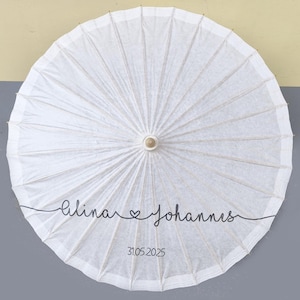 Ombrello parasole da matrimonio personalizzato da 33" in carta bianca vintage. Bomboniere per matrimoni/feste/regali/cartello di benvenuto, accessorio per damigelle/striscione