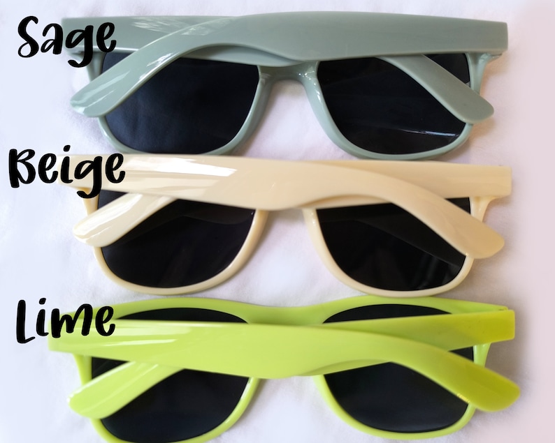 Bulk Personalized Sun Glasses,Wedding Gifts,Colorful Wholesale Sunglasses,Party Favors Print Text on Arms,Cool/Warm colors,Novelty ideas image 2