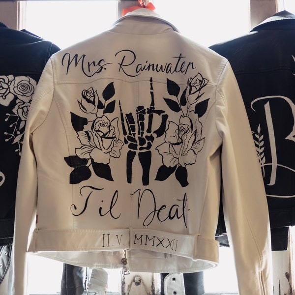 Hand-Painted White Leather Jacket